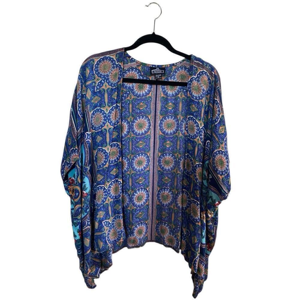 Angie Women’s Lightweight Open Front Kimono Cardigan Blue/Multi Floral Sz.S